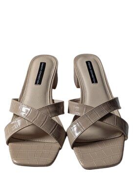 French Connection Womens Krissy Beige Block Heel Slide Sandals Size 8 NWOB
